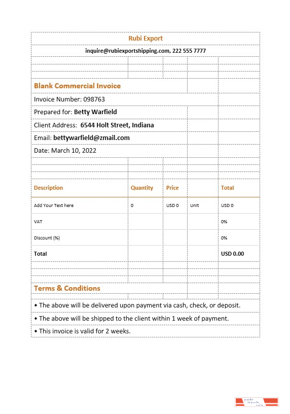 Blank Commercial Invoice PSD template